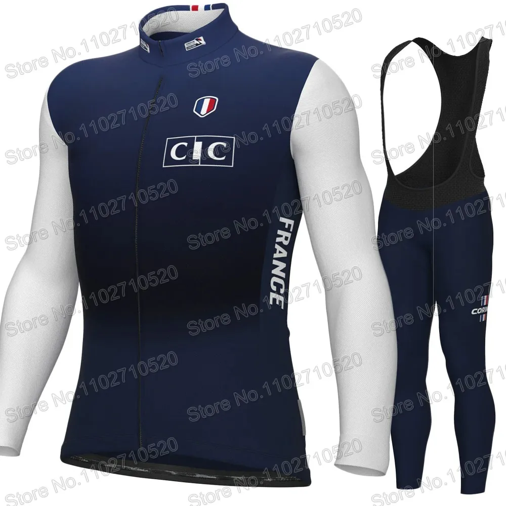 2025 Frankreich National Radtrikot Team Set Langarm Französische Kleidung TDF Anzug Herren Langarm MTB Bike Straßenhose Trägerhose Ropa – Detail 3
