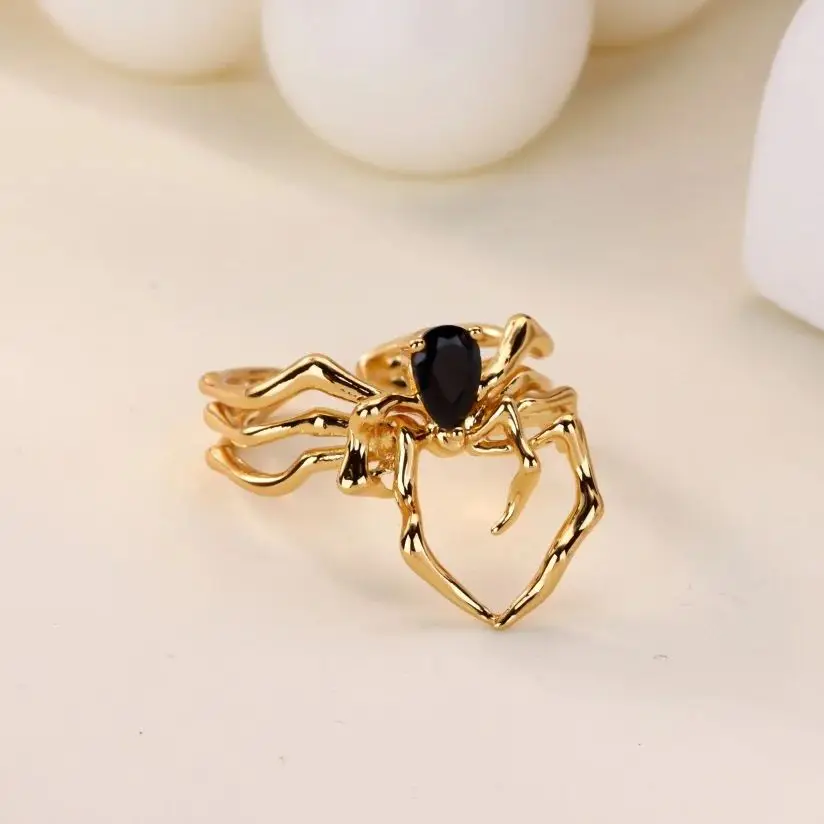 Punk Spider Rings for Women Dark Retro Black Gem