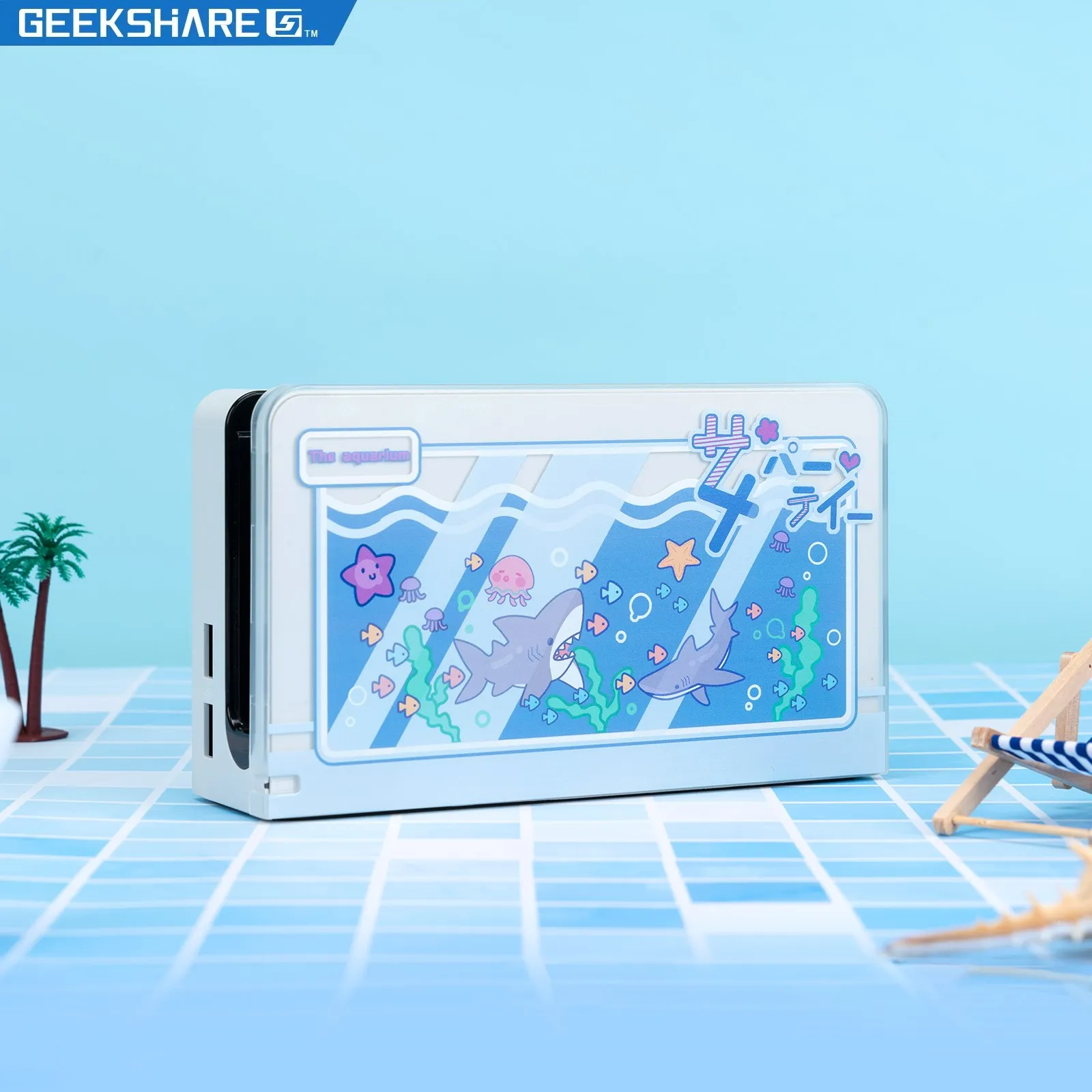 GeekShare Shark Protective Shell Carry Case Dock Cover Dust Cover for Nintendo Switch/OLED/Switch2 4Pcs Thumb Grip Caps 5