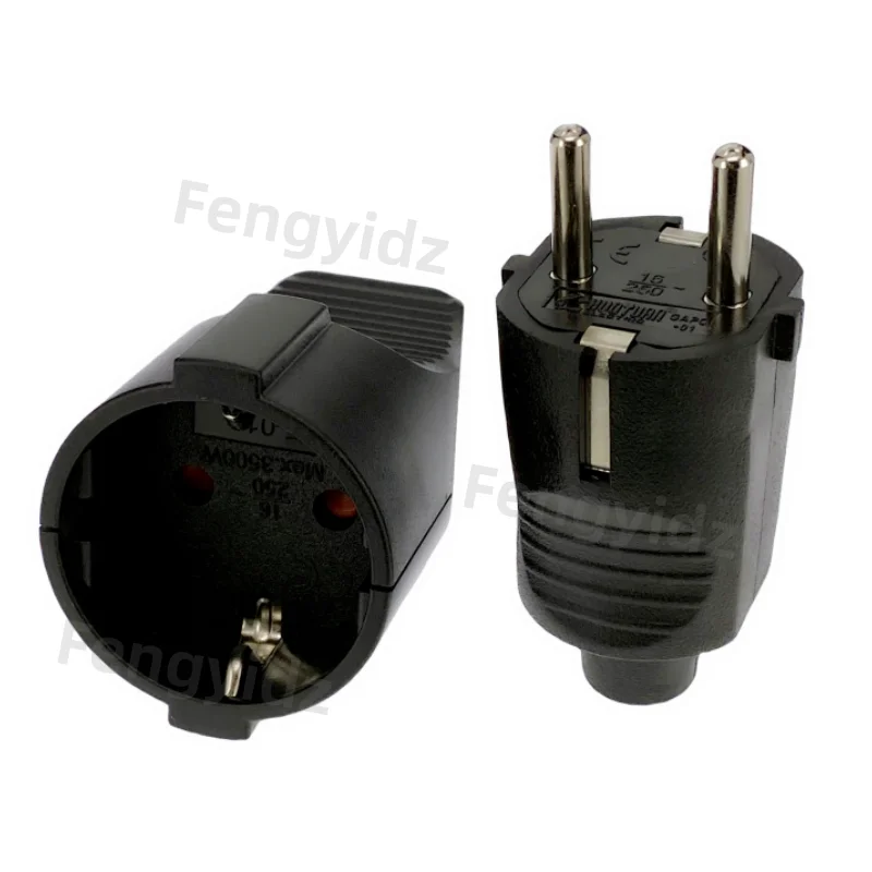 16A 250V EU Power Cord Male Female Wiring Plug Detachable Assembly Electric Plug Socket for German France Korea Russia Black PVC