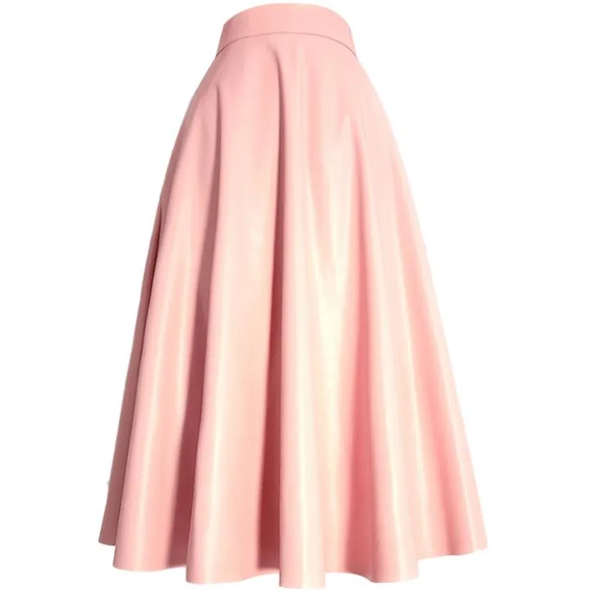 

Retro Spring Autumn Faux Leather Ball Gown PU Skirt Women High Waist Party Princess Soild Color