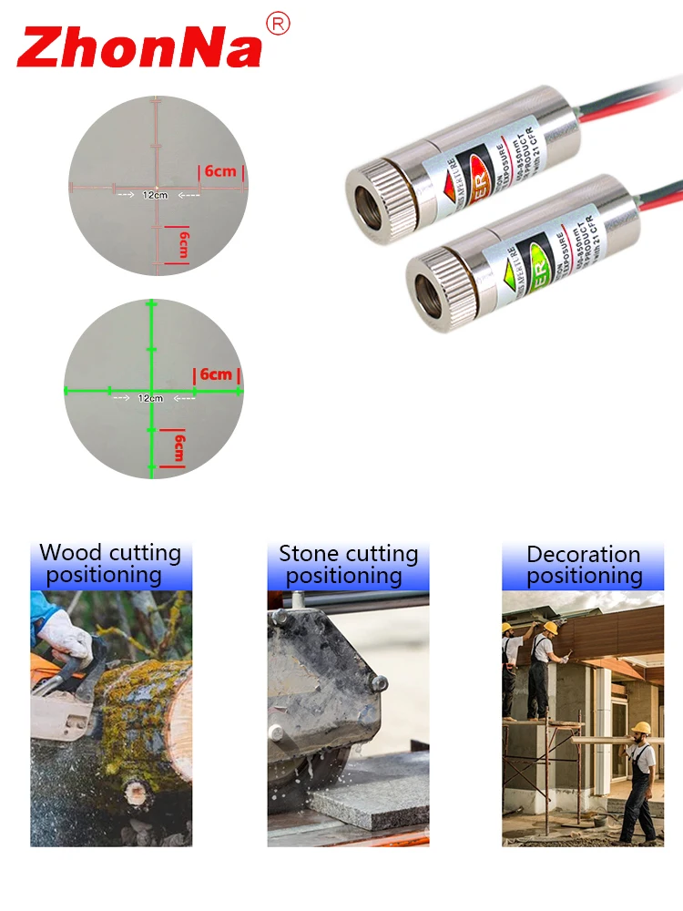 520nm 5mW Grüner Punkt-Linien-Kreuz-Lasermodul-Kopf Glaslinse Fokussierbar Industrieklasse DC3V-5V Holzbearbeitungsmaschinen-Komponenten – Detail 8