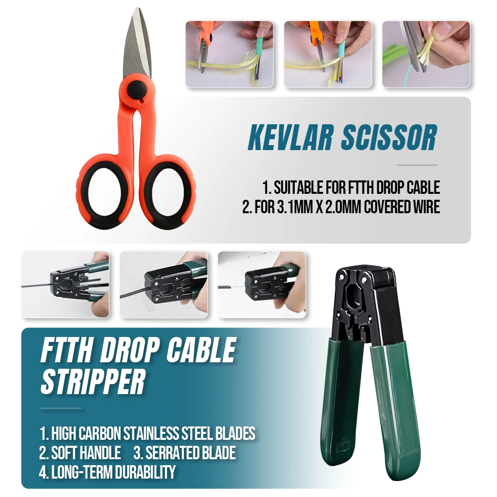 FTTH Fiber Optic Tool Kit Fiber Cleaver FC-6S Visual Fault Locator Optical Power Meter Stripping Tool network tool kit network tool set