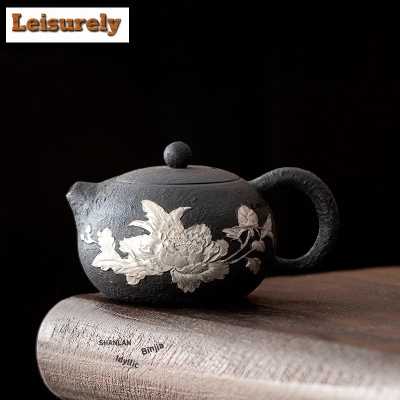 170ml Gilt Silver Peony Xishi Teapot Traditional Tea Infuser Pot Tea Making Kettle With Strainer Cafes Accessories Decoration