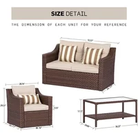 Patio Furniture Set, Outdoor Conversation Set All Weather Wicker Furniture 4 Pieces Sectional Sofa, Set Garden Sofas 2