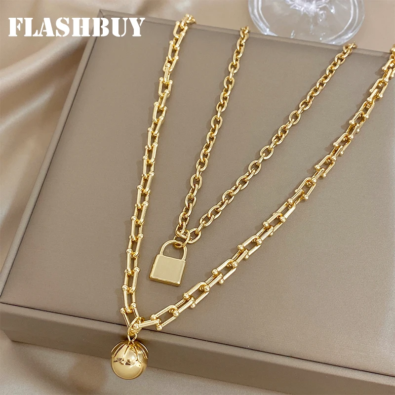 【VINTAGE HOLLYWOOD】Round Ball Lock Chain Necklace★2色 Movado | Sphere Lock Collection 14K yellow gold vermeil