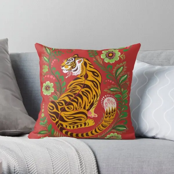 

Tiger Folk Art Throw Pillow Customizable Bedroom Bed Sofa Lumbar Pillow Cushion Fashion Decorative Pillow Not Included
