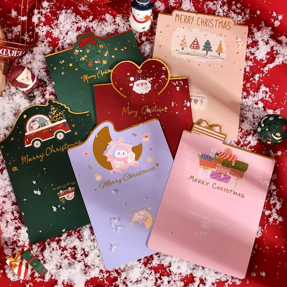 

10pcs/set Merry Christmas Greeting Cards Handwriting Blessing Blank Paper Cards Invitation Folding Message Card