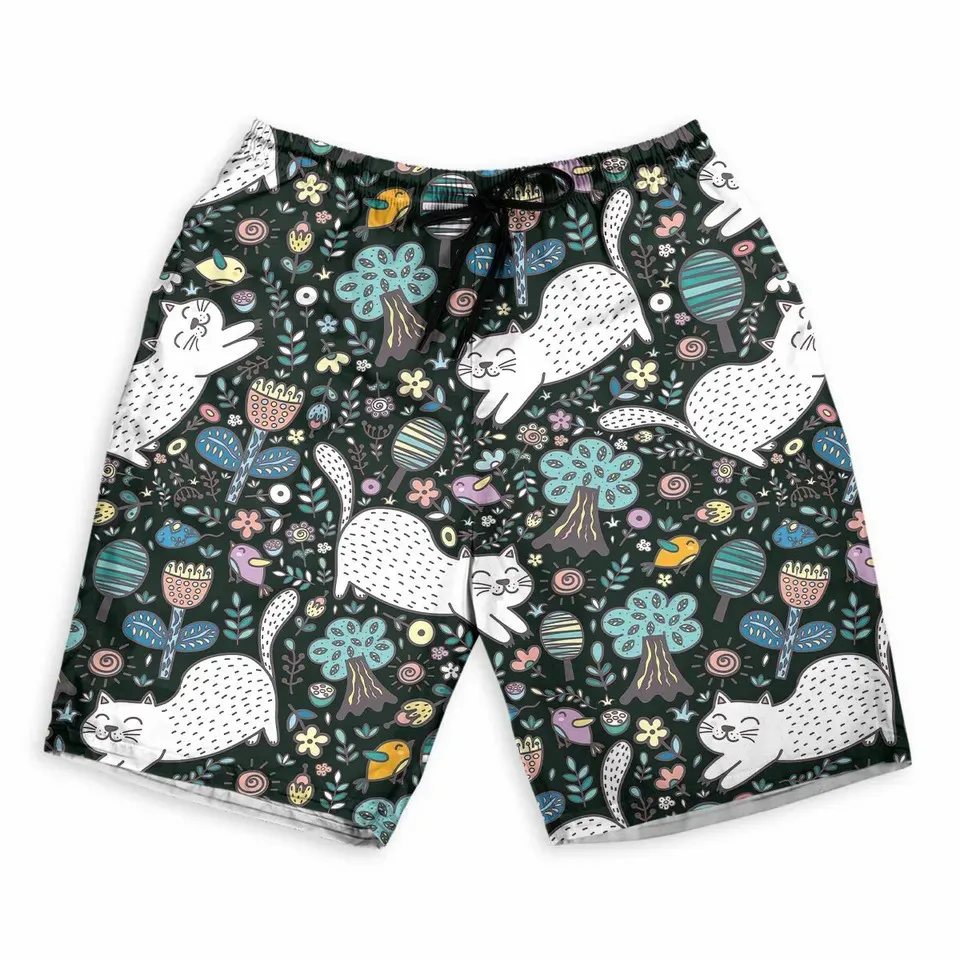 Men's Shorts Summer Shorts Casual Shorts Pocket Drawstring cute cat Breathable Soft Short Fashion Streetwear beach pants for boy 4