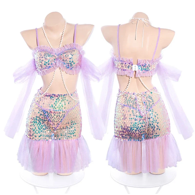 

Summer Anime Girl Mermaid Uniform Cosplay Costume Swimsuit Women Fairy Spirit Shiny Bling Underwear Halloween Role Paly Outfits