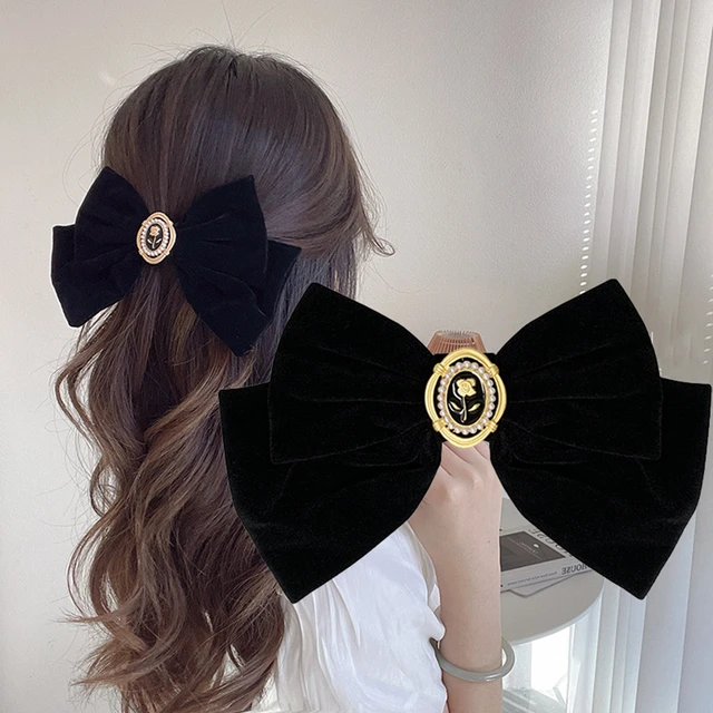 1pc Vintage Velvet Bow Hair Clip Long Ribbon Korean Hairpins Women