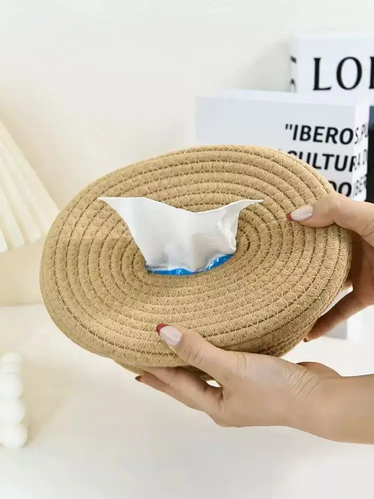 Simple Cotton Rope Woven Tissue Box Household Living Room Dining Table Tissue Storage Box Bedroom Dressing Table Tissue Box 5