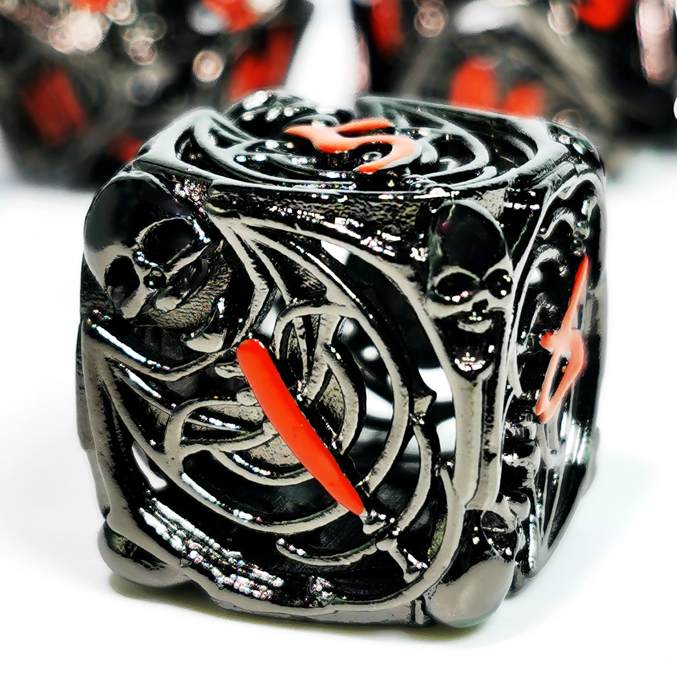 DnD Metal Dice Set - Hollow Skull Black Zinc Alloy 7pc Polyhedral Dice for Dungeons and Dragons RPG Games 2