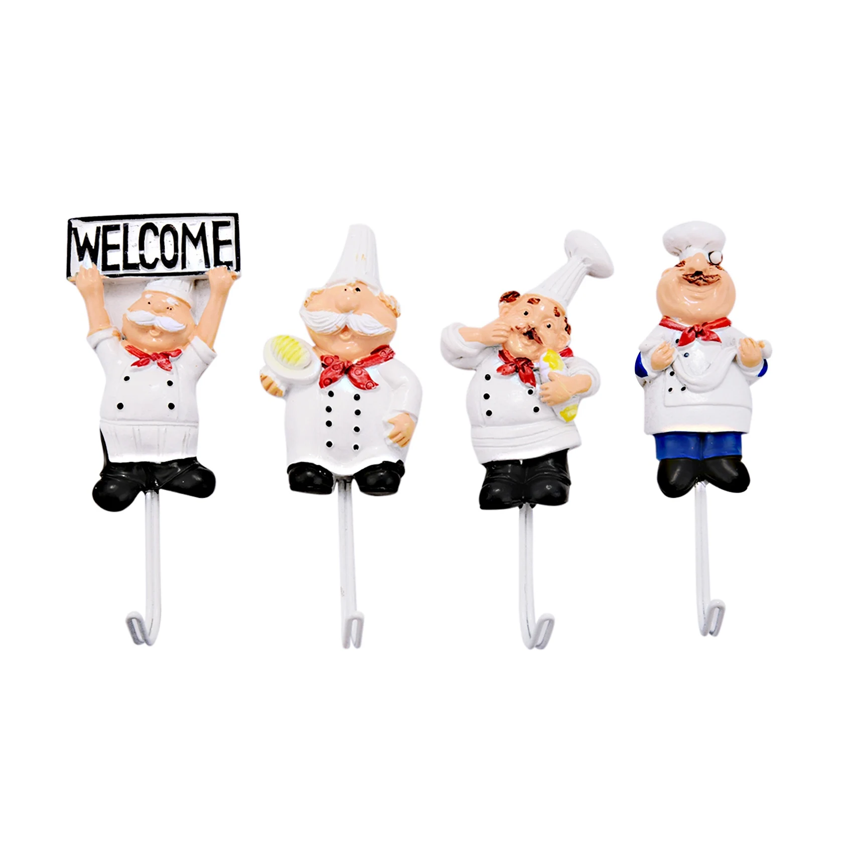 

Pack of 4 Resin French Chef Figurine Wall Hooks Decorative Cook Wall Mount Rack Hook Hanger(Assorted Style)