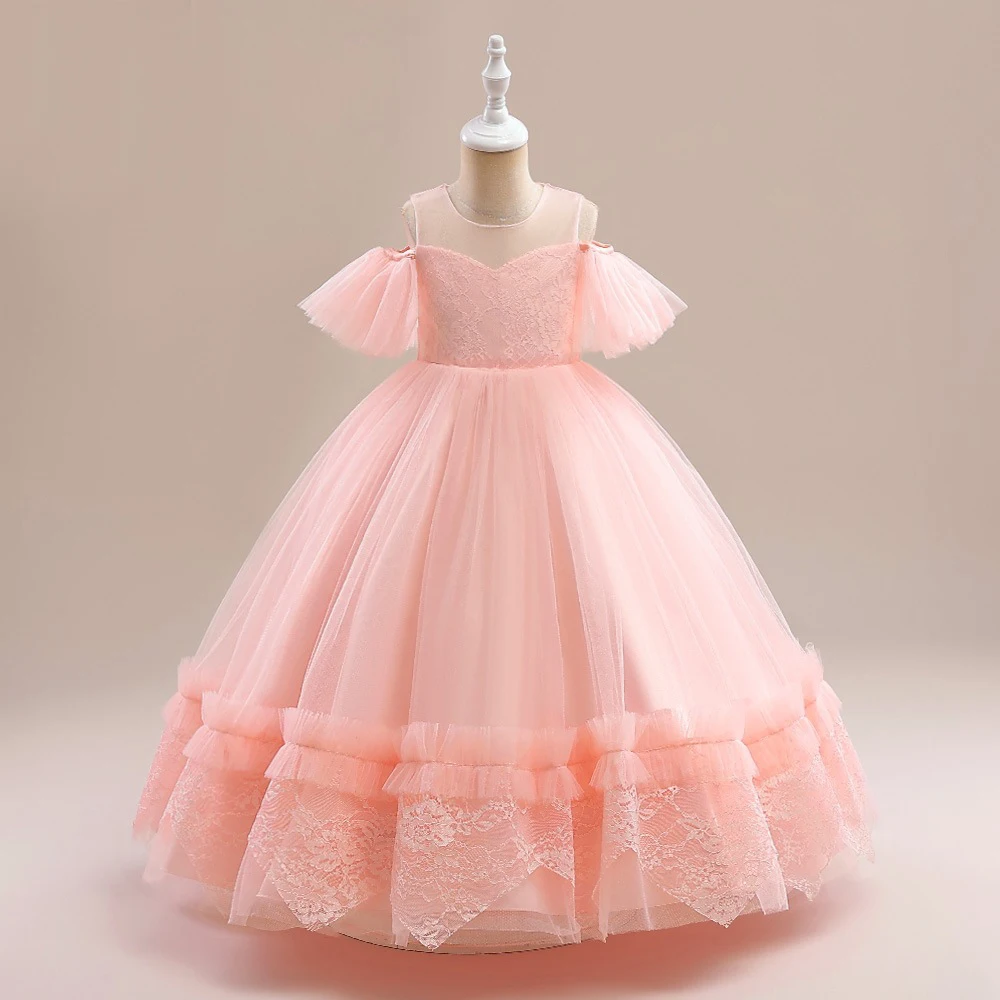 

Fashion Party Dress for Kids Girl Lace Mesh Short Sleeve Girl Bridesmaid Dresses Summer Children Girls Party Dress 8-12 Years