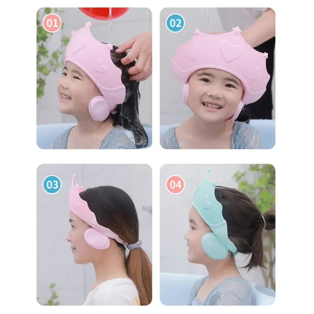 Cute Baby Bath Shower Cap Adjustable Kids Infant Girl Boy Ear Protection Shampoo Cap Children Hair Wash Hat Head Cover