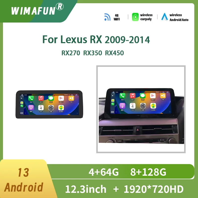 12,3 "para Lexus RX 300/350/450H 2016-2019 Android Qualcomm inalámbrico CarPlay reservado OEM menú reproductor Multimedia navegación GPS 2