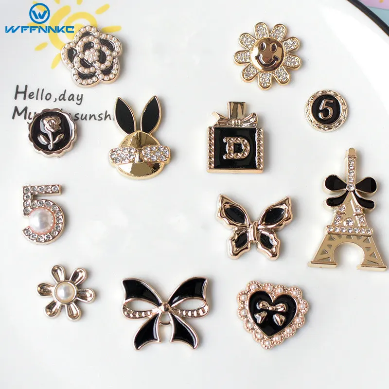 WFFNKC 반짝이 라인석 나비매듭 꽃 평면 패치 참, DIY 전화 헤어 클립..