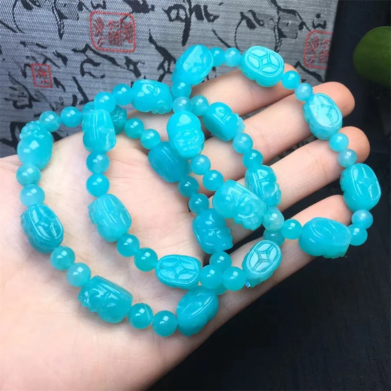 

Natural Amazonite Pixiu Bracelet Smooth Gemstone Jewelry For Women Man New Year Present 1pcs 10mm