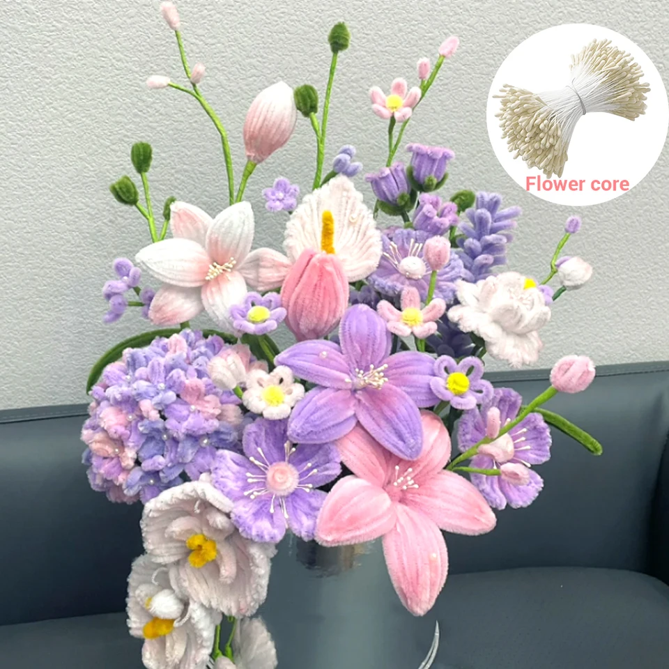 Loisir Créatif Enfant 320 Fil Chenille DIY - Kit Créatif Tulipe Avec Tiges Et Ruban - Violet/Blanc/Vert Loisir Créatif Enfants