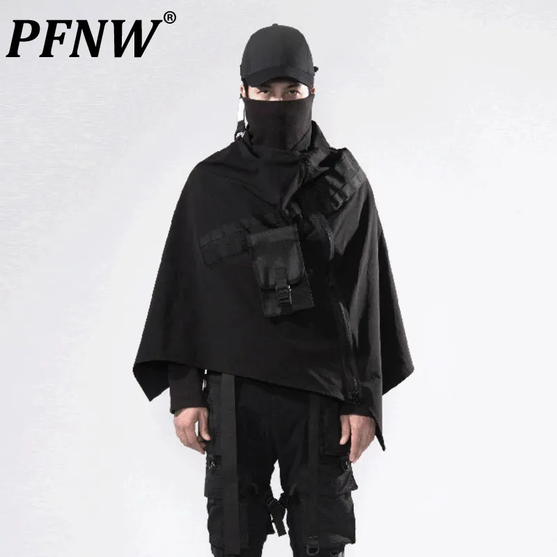 

PFNW Men's Tide Darkwear Trendy Functional Zipper Outdoor Windproof Cape Tactical Loose Cloak Punk Gothic Trench Coat 12Z4927