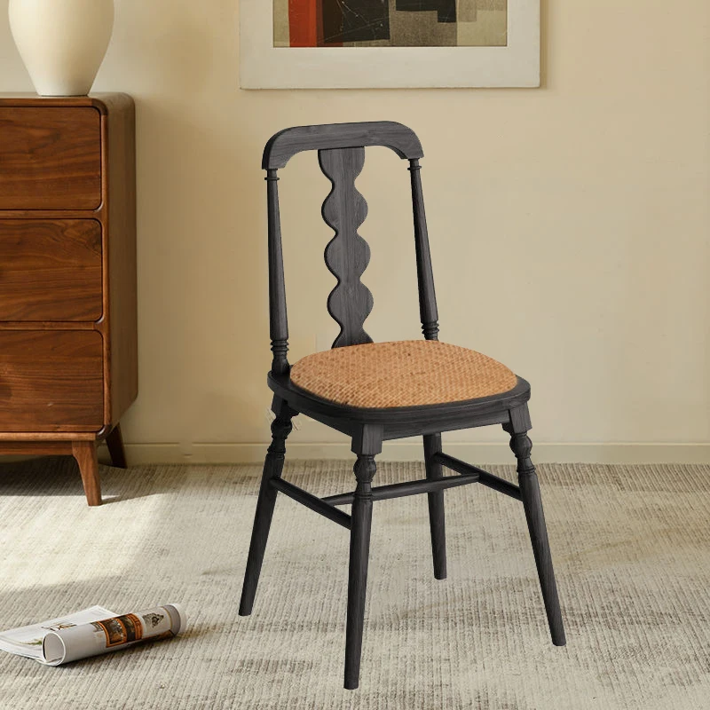 French Simple Soft Bag Chair Home Back Restaurant Chair Retro Solid Wood Desk