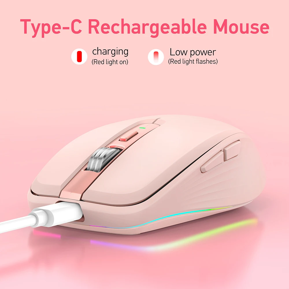 Dual Mode Rechargeable 2.4G Wireless Bluetooth USB Mouse RGB Mute Mouse For Windows Mac IOS Android Laptop Tablet Phone PC wireless mouse