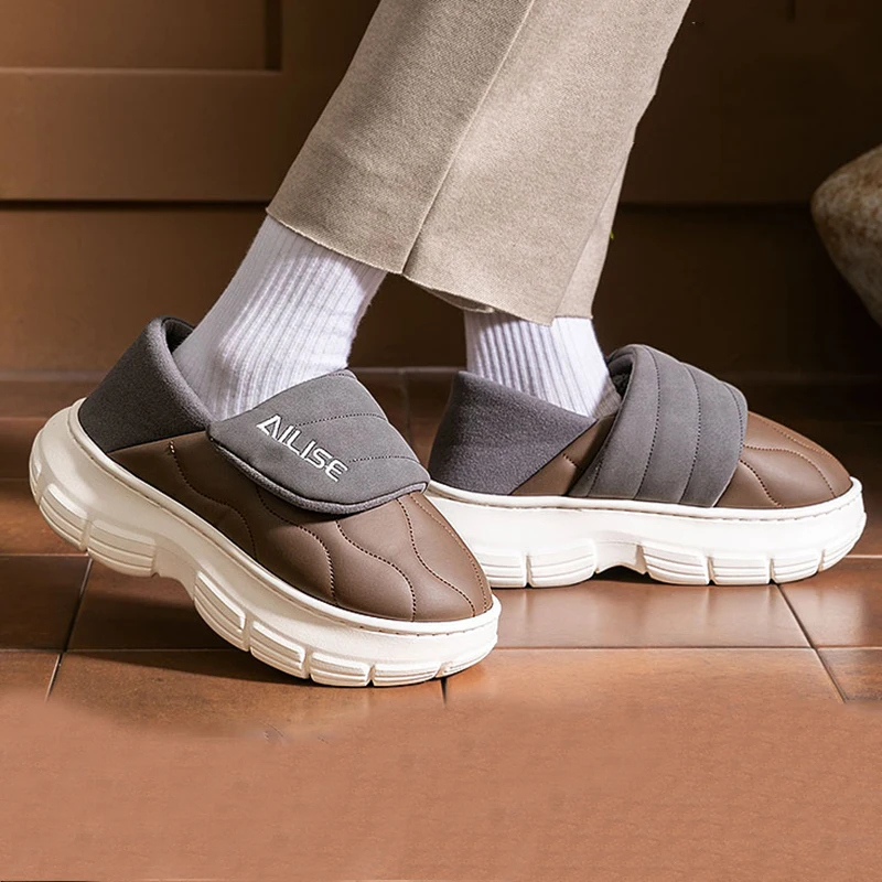 Winter Chunky Platform Cotton Slippers for Women Fashion Hook Loop Thick Plush Home Slides Woman Thick Sole Cotton Padded Shoes