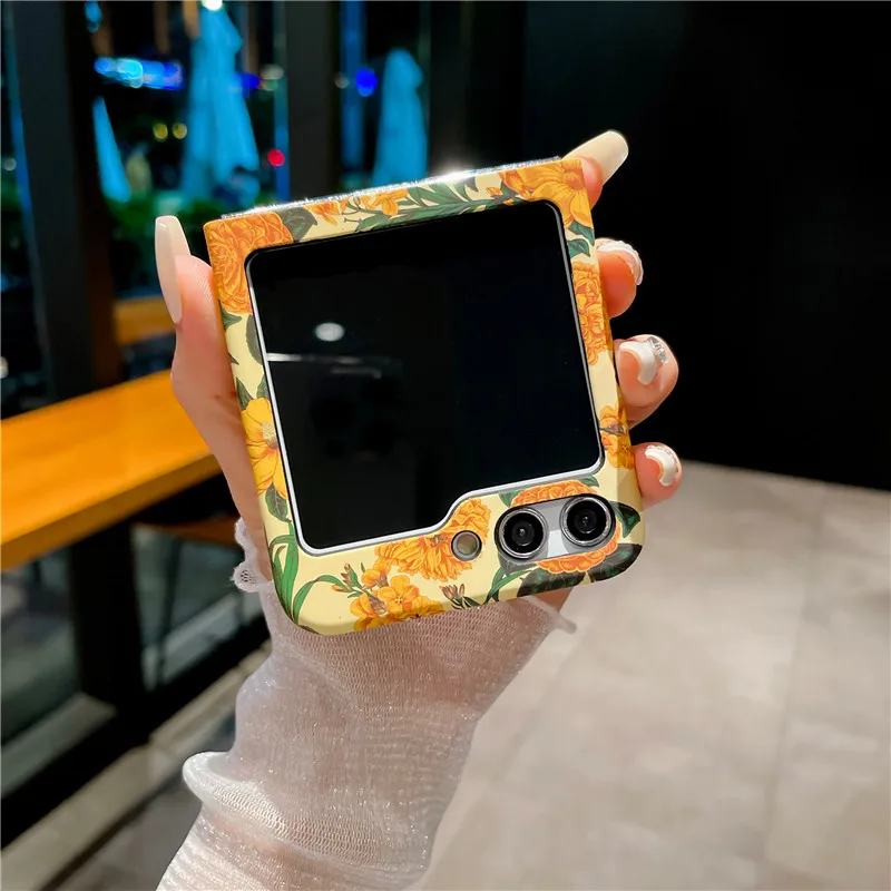 Hard Shell Flower Phone Case For Samsung Galaxy Z Flip 5 4 3 5G PC Protective Cover Flip5 Flip4