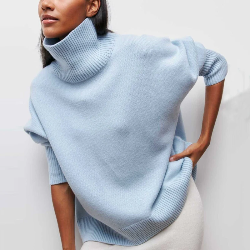 

Winter Vintage Long Sleeve Pullovers Sweater Women 2023 Fashion Knitted Turtleneck Sweaters Loose Warm Women's Knitwears 29023