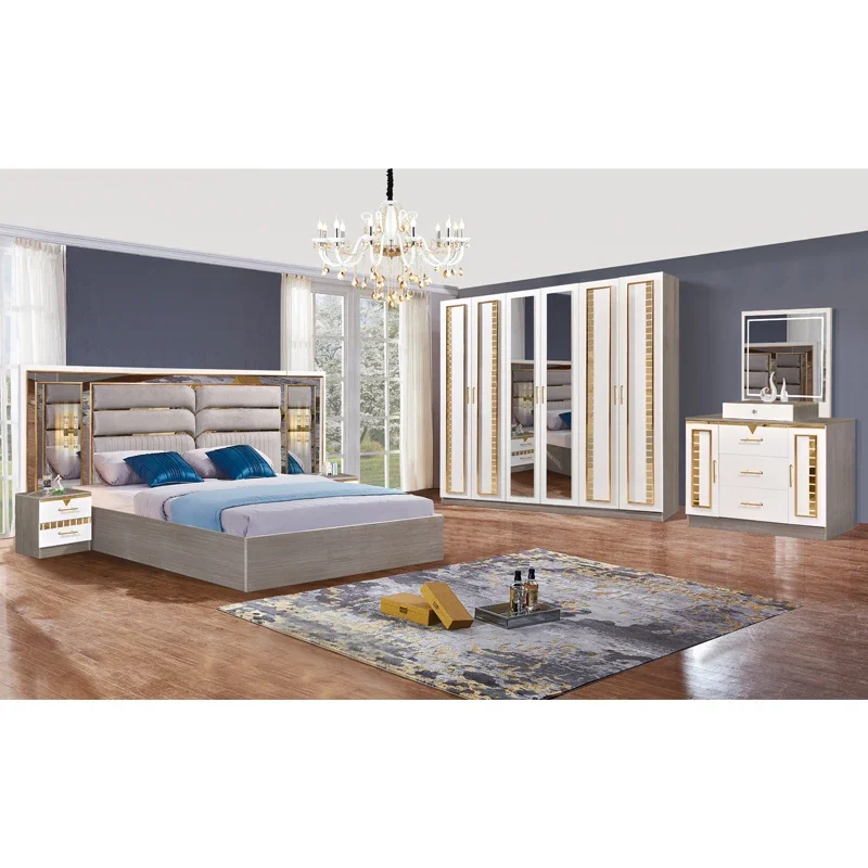 Contemporary Home Double Leather King Bed Room Set Hotel Modern Full Wooden Mdf Queen Size Royal Luxury Bedroom Sets Furniture