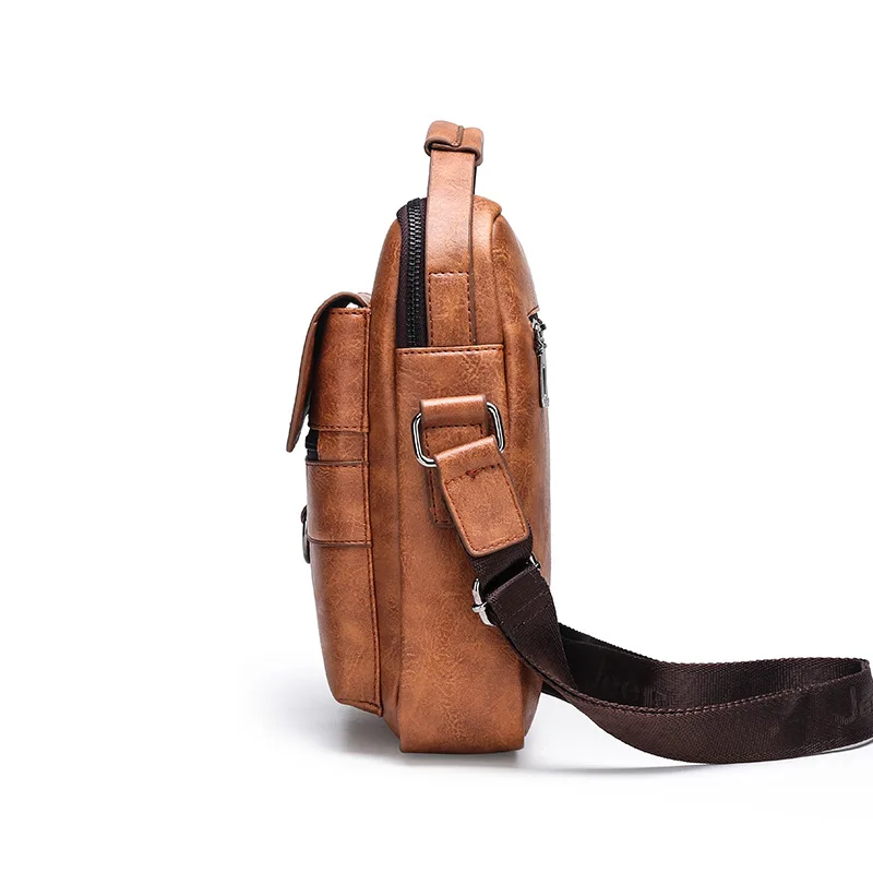 Men Shoulder Bag PU Waterproof Retro Business Fashion Handsome Multi Layered Divided Crossbody Large Capacity Handbags