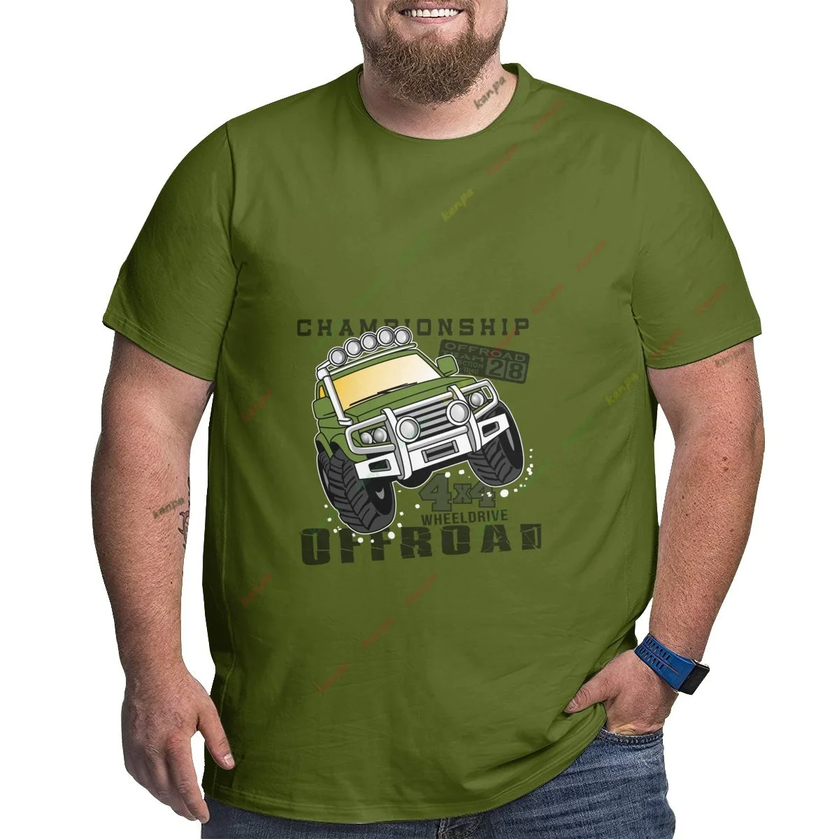 

Vintage t shirt 5xl Men's Multi-Color Personality T-Shirt Off-Road Car Print Green T-Shirt Summer Men's Oversized T-Shirt 6xl