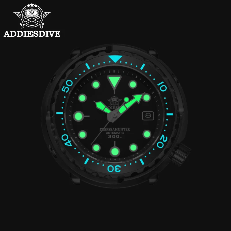 ADDIESDIVE Men's Luxury Watch Black Tuna Case Sapphire 300m Waterproof NH35A Luminous Dial Automatic Mechanical Watches