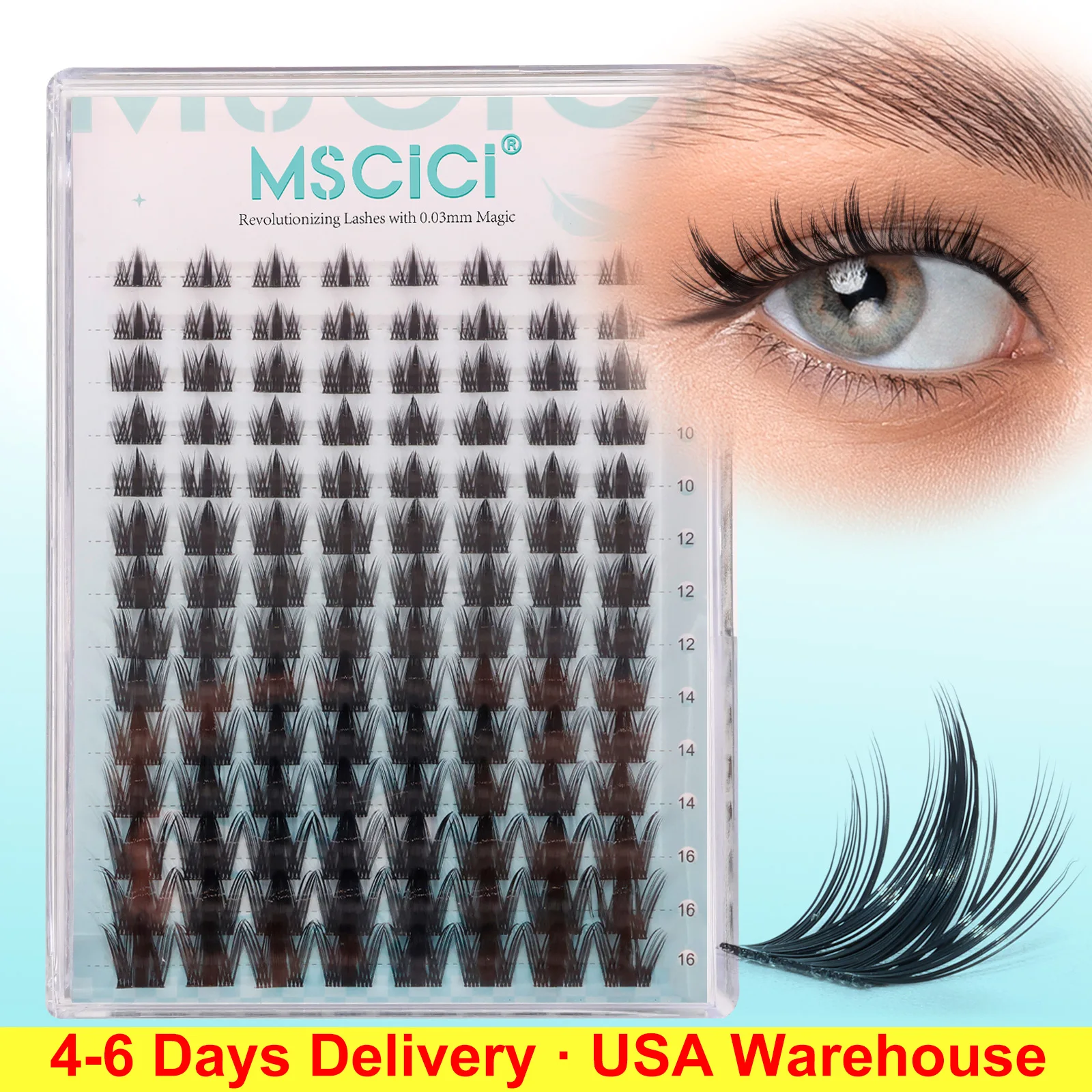 Mscici Ultra Thin 0.03mm Natural Looking Lashes DlY Natural Anime Spike Design Manga Lash Clusters Kit-Invisible Clear Lash Band
