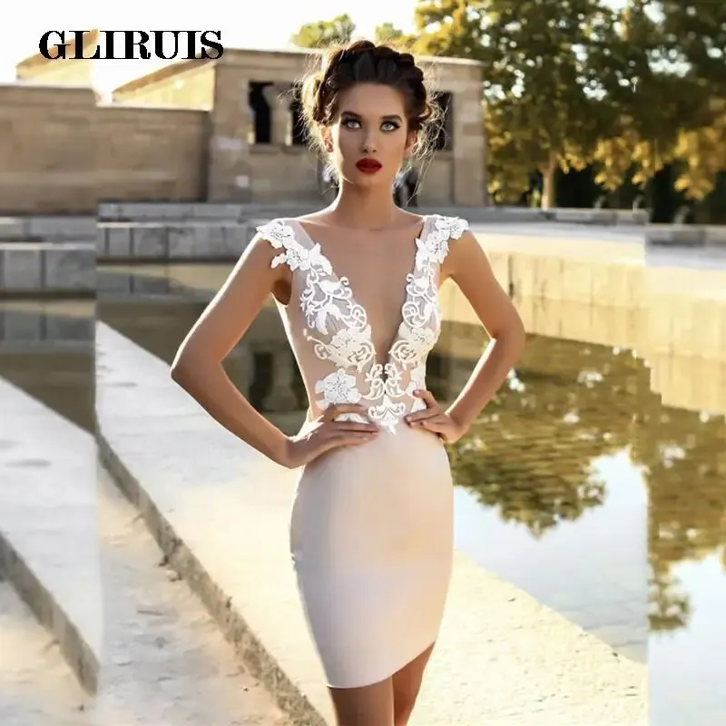 mermaid-short-wedding-dresses-v-neck-backless-lace-appliques-slim-for-women-vestidos-de-noiva-soft