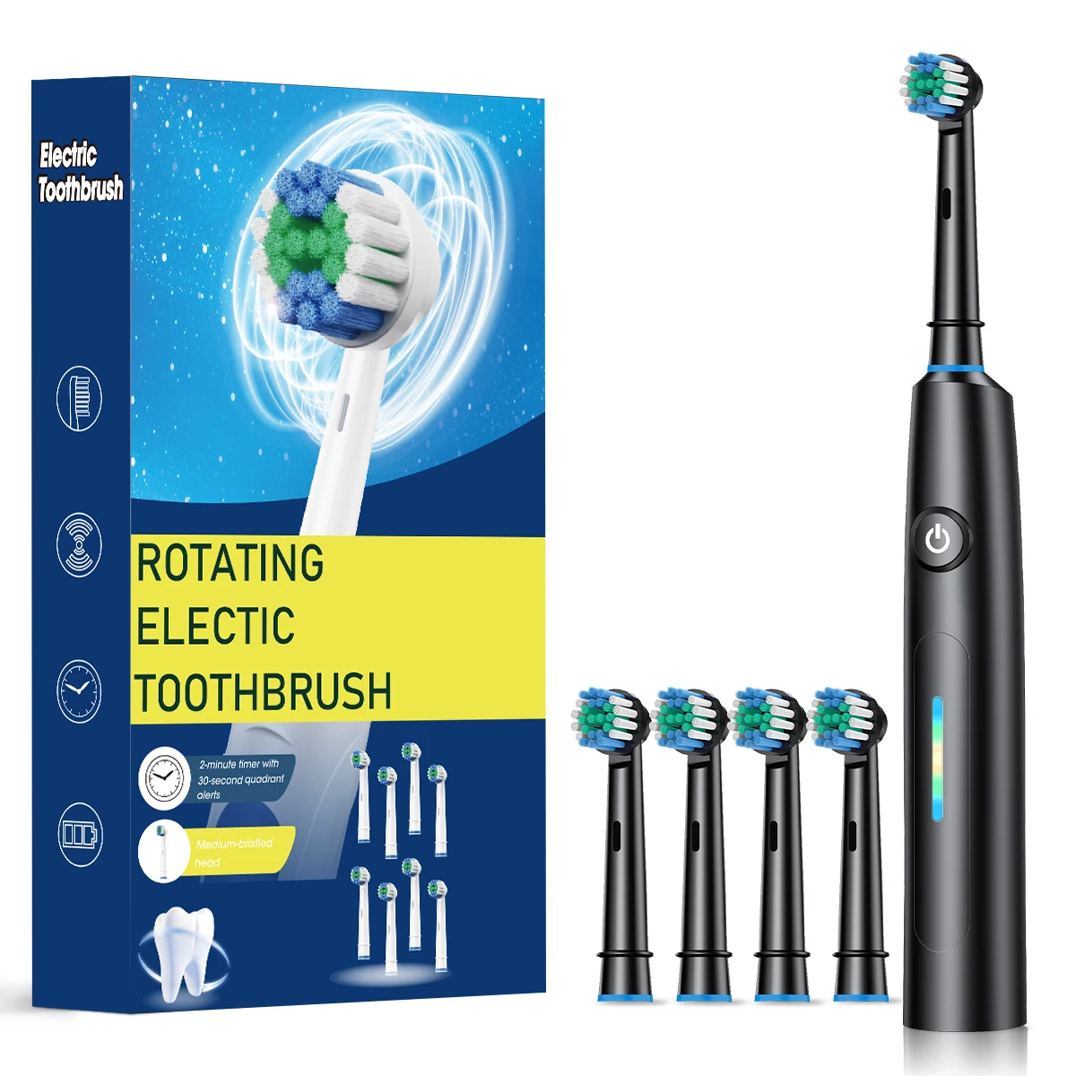 Advanced Rotating Electric Toothbrush with 8 Brush Heads & 5 Cleaning Modes - Rechargeable & Battery Powered