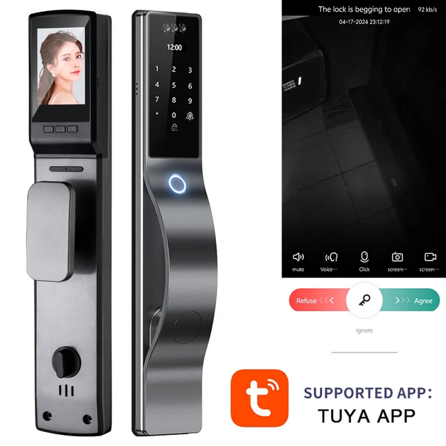 Tuya Wifi 3D Facial Recognition App Password Fingerprint Card Portable Visual Doorbell Monitoring Camera Electronic Door Lock 2