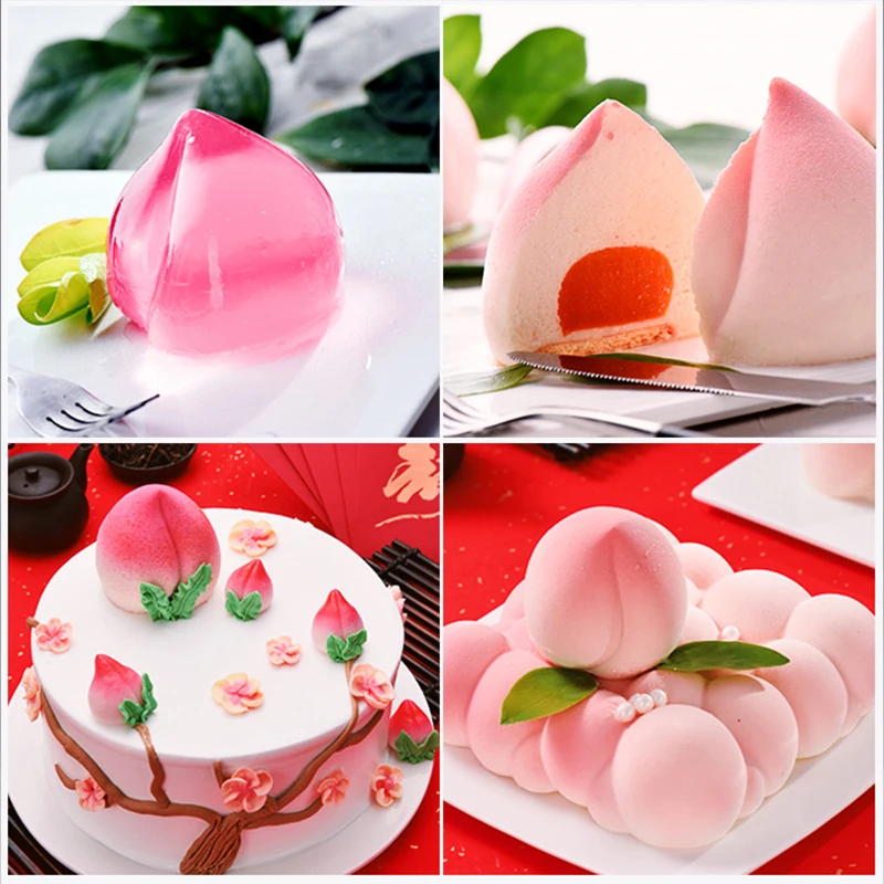 

Large And Small Size 3D Peach Silicone Mold DIY Chocolate Handmade Mousse Birthday Cake Decoration Tools Baking Utensils
