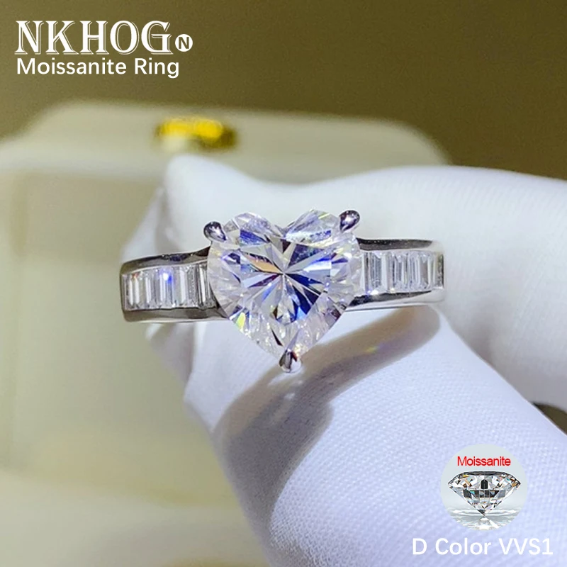 

NKHOG 3CT Heart Cut Moissanite Ring Women S925 Silver Plated Au750 Sparkling Test Pass Diamond Wedding Rings Fine Jewelry Gifts
