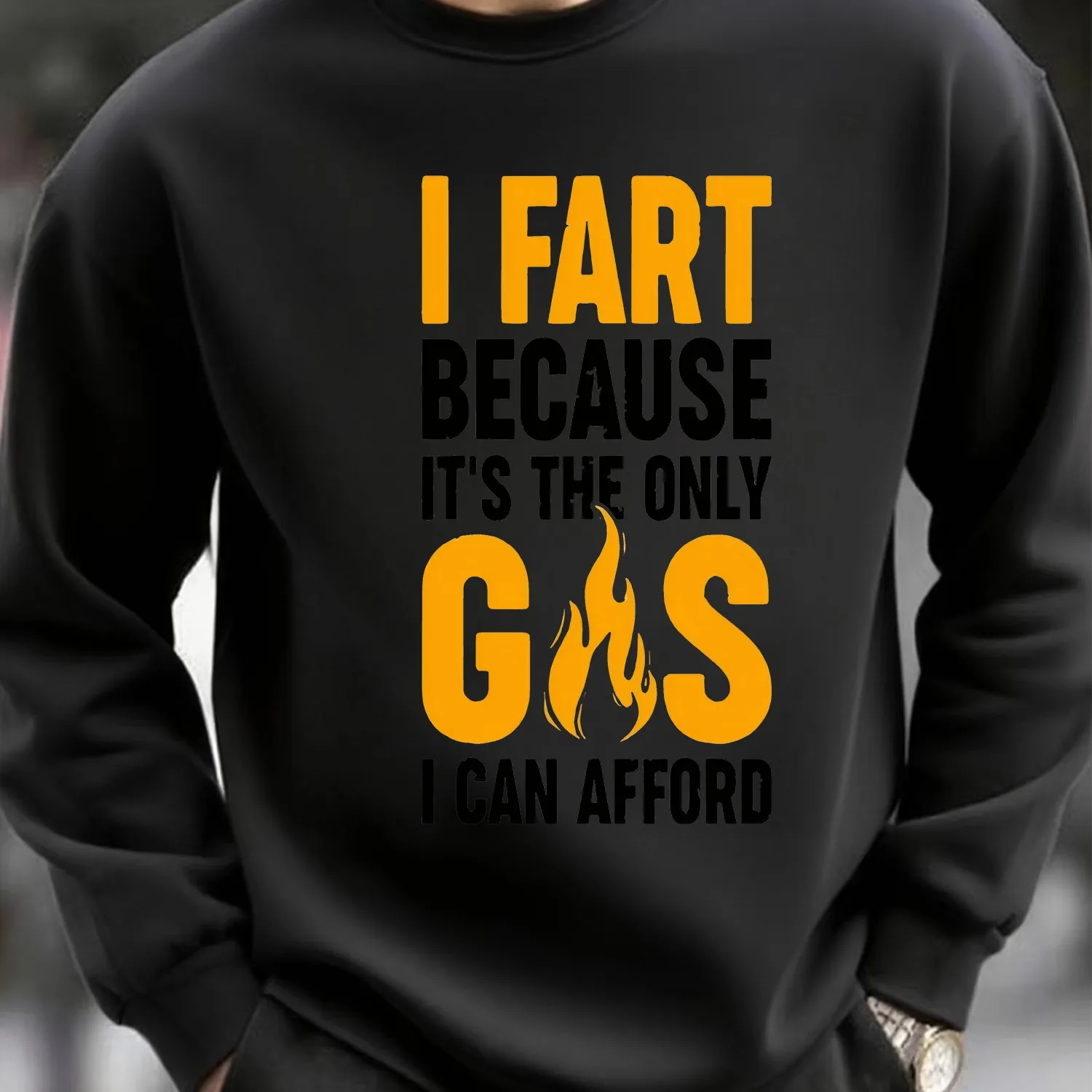 Men's Black Crew Neck Sweatshirt - Casual Daily Wear Essential