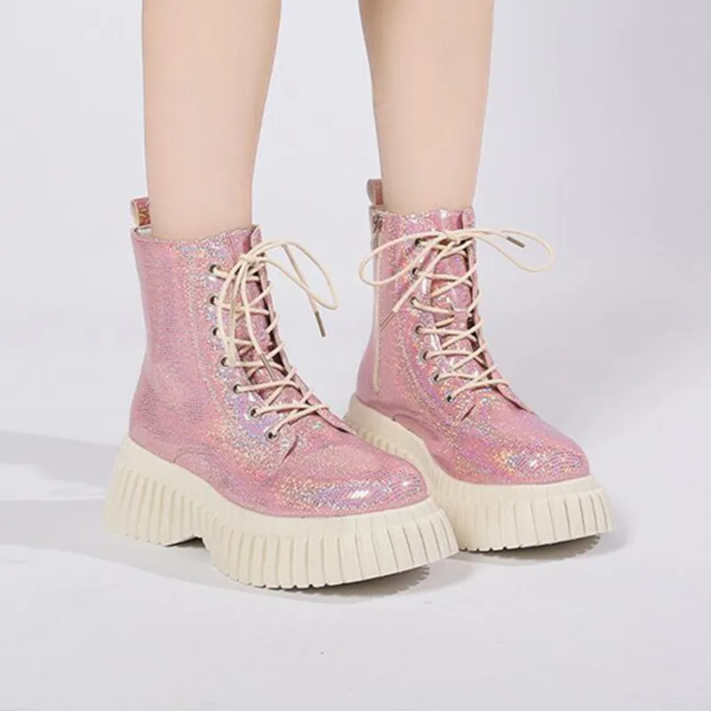 Women's Fashion ankle Boots Platform 2023 British Style Ankle Boots thick Bottom Lace-up Boots Women's Knight Boots Women Shoes