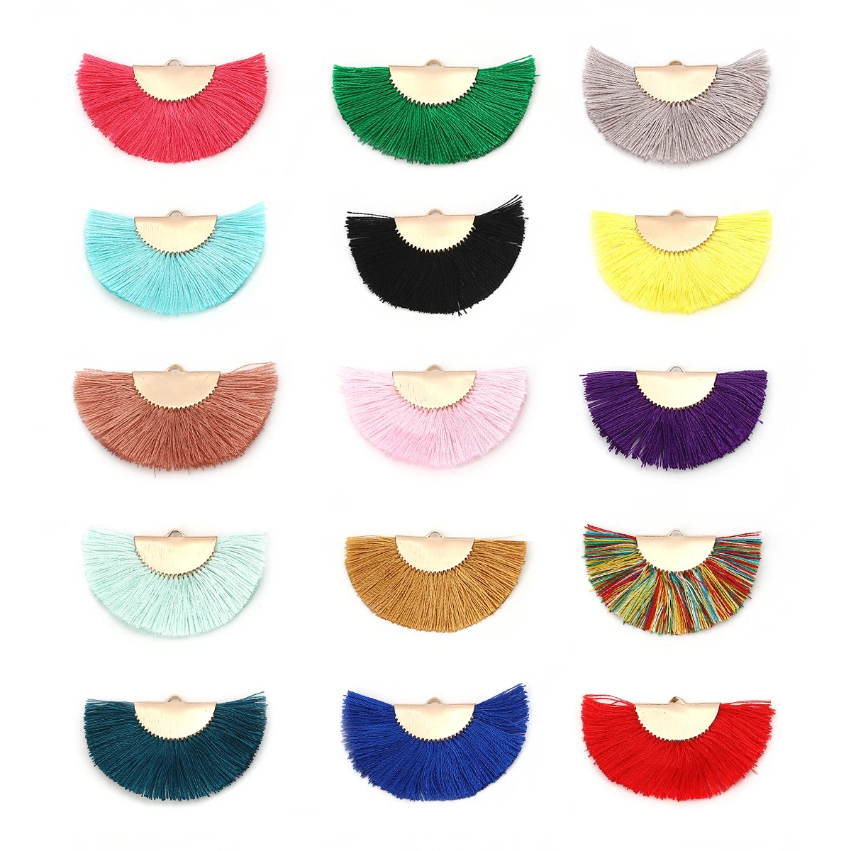 

Bohemian Multicolor Rayon Tassel Charms Fan-shaped Gold Color Metal Pendants DIY Making Earrings Necklace Girls Jewelry Gift,1PC