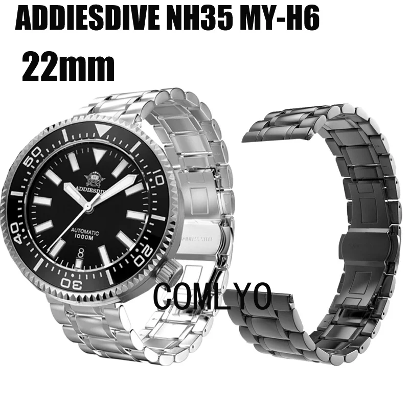 

Роскошный мужской ремешок для часов ADDIESDIVE NH35 MY-H6 из нержавеющей стали, металлический мужской ремешок 22 мм