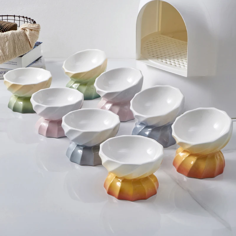 Cat and dog ceramic bowl drinking and eating protection cervical spine oblique high foot