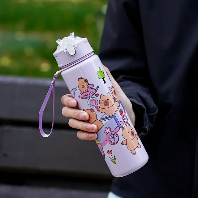700ml Capybara Stainless Steel Water Bottle - Vacuum Insulated With Straw & Handle For Hot/Cold Drinks