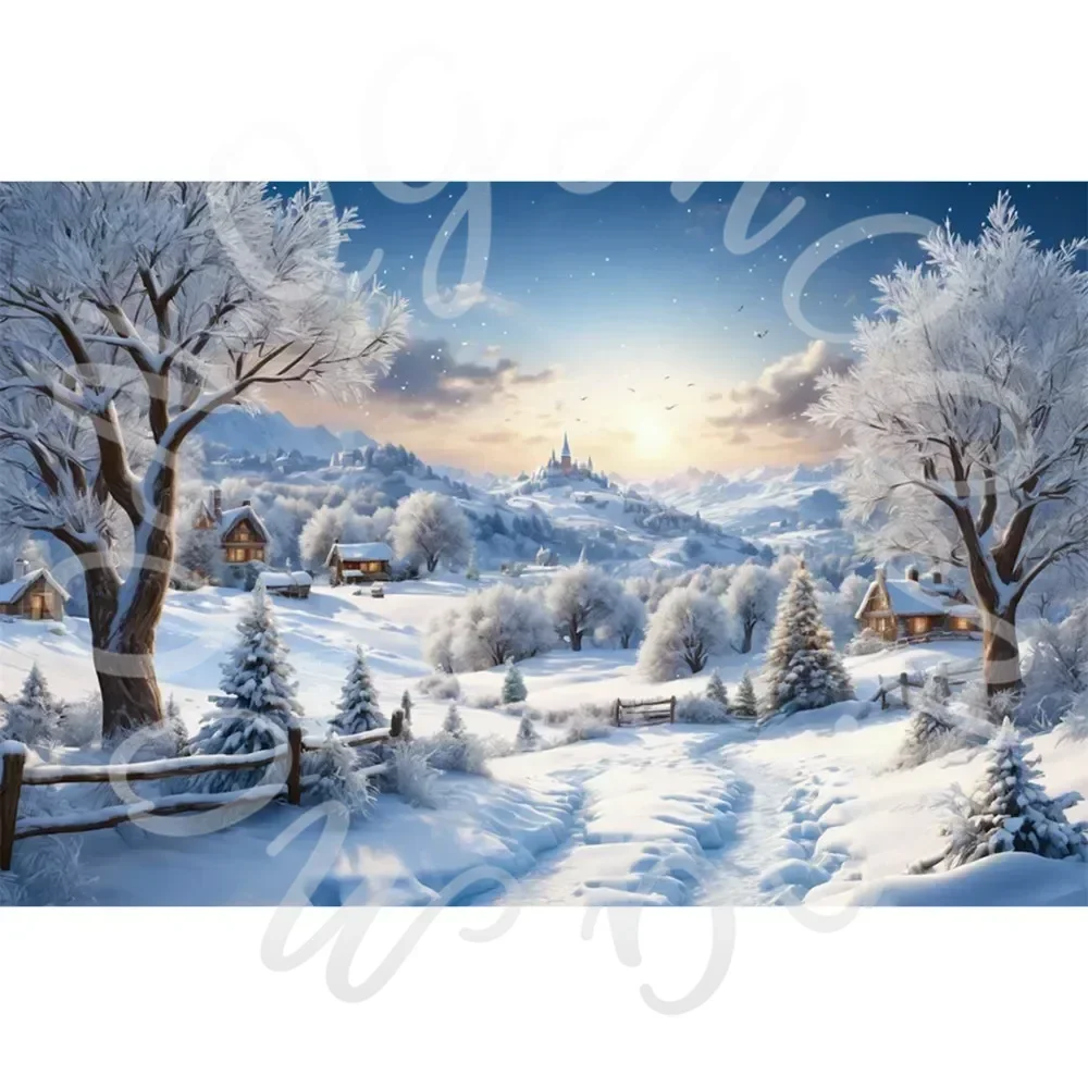 Winter Christmas Village Backdrop for Home Decoration and Photography Studio