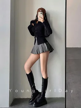 Pleated Skirt with Shorts Women Sexy High Waist White Black A-line Korean Gyaru Mini Tennis Skirt School Girl Summer 1
