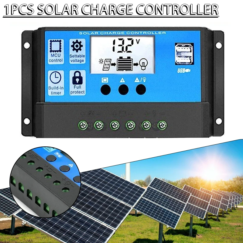 

1 Pcs 10-60A Solar Charge Controller LCD Display 12V/24V Dual USB Port Auto Solar Cell Panel Charger Regulator With Load