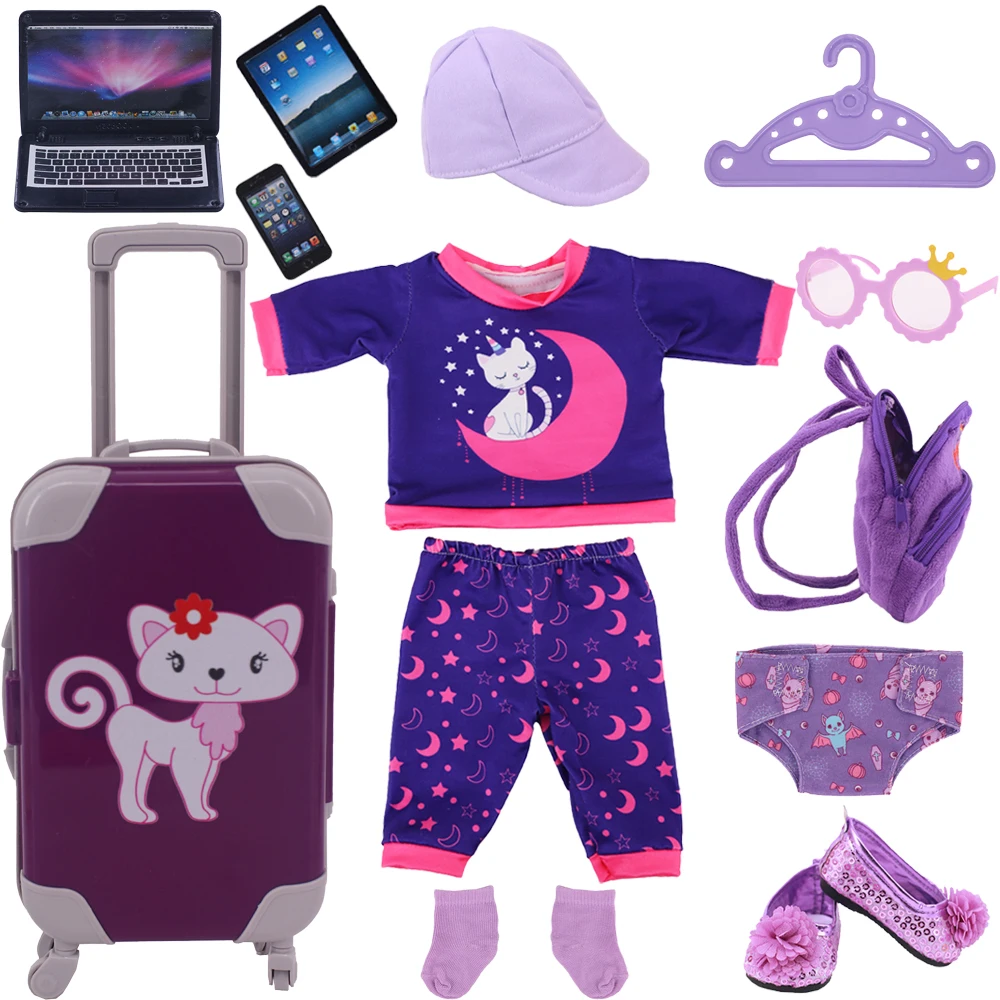 

Lovely Cat Print Set 10 pcs Doll Clothes Accessories For 18Inch American &43Cm Reborn Baby Doll Toy Our Generation Girls Gifts